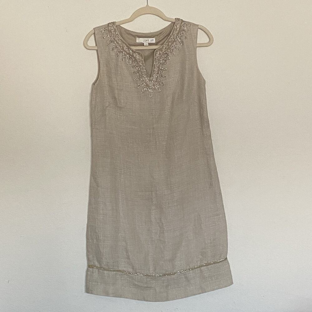 Loft Linen Dress Beige Size 2 Tall